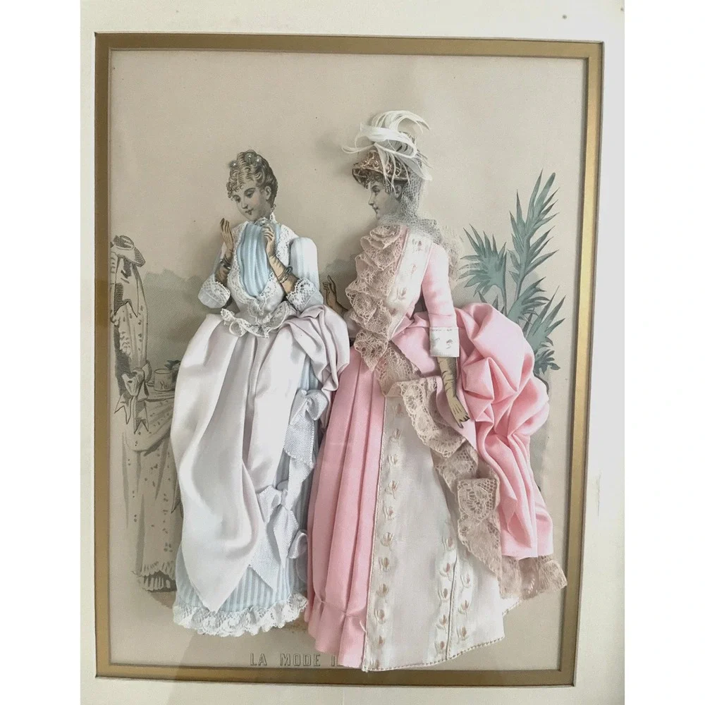 La Mode Illustree Shadow Box French Victorian Fashion 3D Fabric Dresses L19 W16